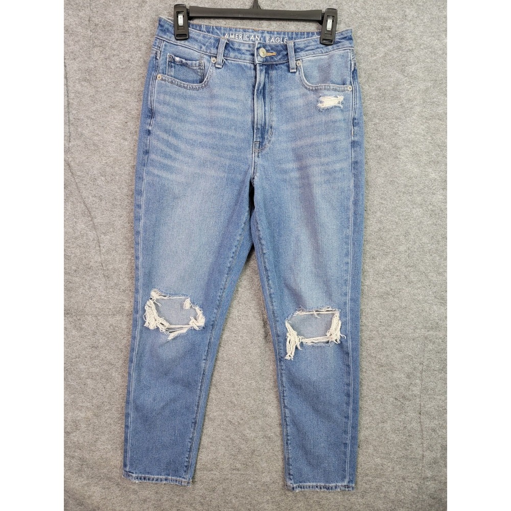 American Eagle Comfort Stretch Waistband Mom Jean Distressed Blue Women's 6